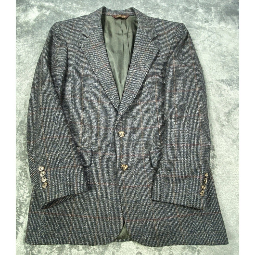Vintage Nordstrom Blazer Men 38R Gray Red Plaid Twill Wool Sport Coat Jacket USA
